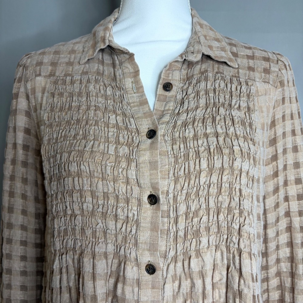 Cabbages & Roses Tunic UK 10 US 6 Tan Linen Cotton Lagenlook Oversize Button Top - Picture 14 of 14